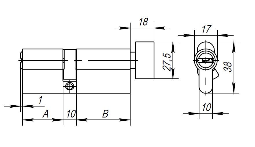 Цилиндровый механизм (AX202/110) AX2002Knob110 (50+10+50) CP хром с вертушкой 