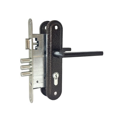 Замок врезной цилиндровый с защёлкой в комплекте с ручкой ЗВ4-3/09Р (медь), 4 кл. 