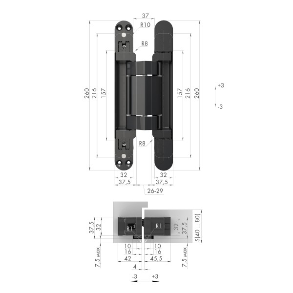 Петля скрытой установки U3D2200.VPG BL черный TECH 