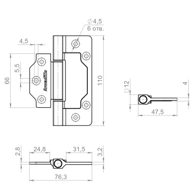 Петля универсальная без врезки IN4300.US MWSC итальянский тисненый 