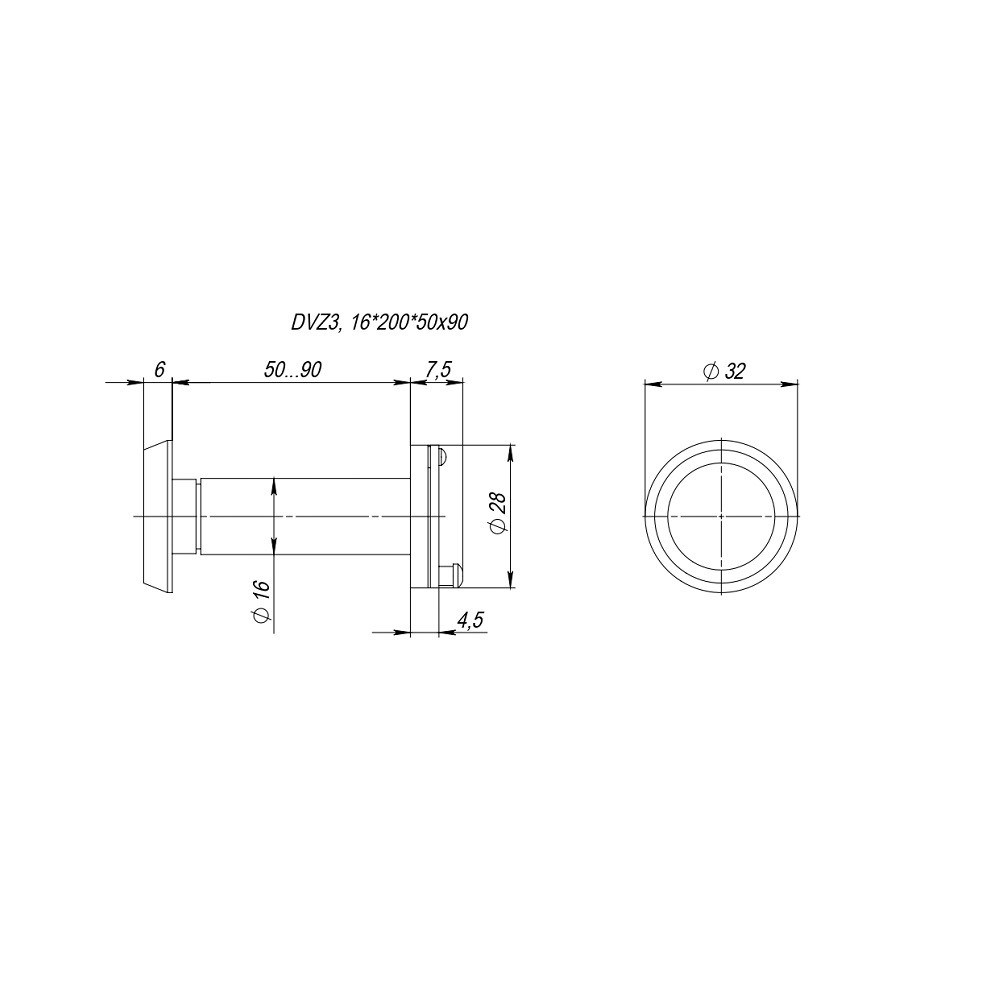 Глазок дверной, оптика пластик DV-LUX 3/90-50/Z (VIEWER 3 DVZ_LUX) CP хром 