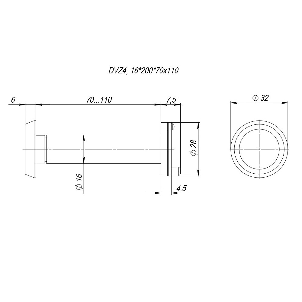Глазок дверной, оптика пластик DV-LUX 4/110-70/Z (VIEWER 4 DVZ_LUX) CP хром 
