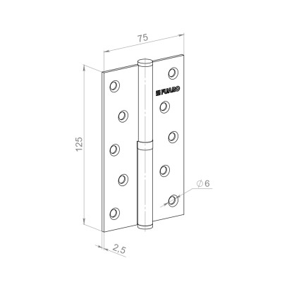 Петля съемная IN5430SR-BL BL правая (413/BL-5 125x75x2,5) мат. черный БЛИСТЕР
