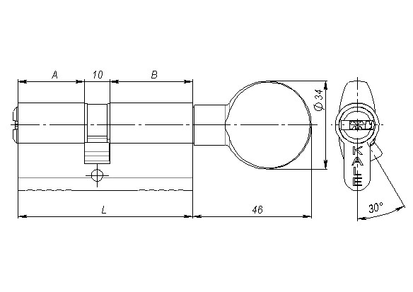 Цилиндровый механизм с вертушкой 164 SM/90 (35+10+45) mm латунь 5 кл. 