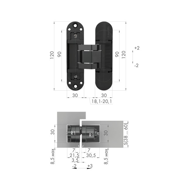 Петля скрытой установки U3D3300.TG SC мат. хром 