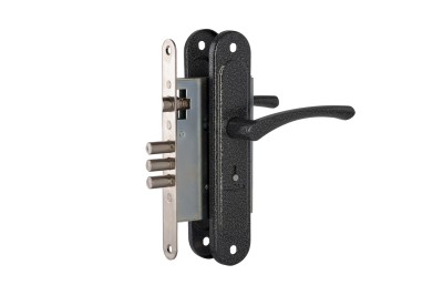 Замок врезной сувальдный с защёлкой в комплекте с ручкой ЗВ9.009/17 (серебро), 4 кл. 