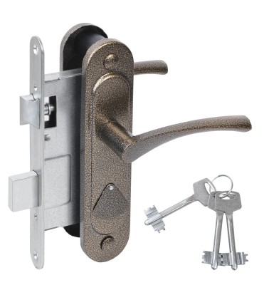 Замок врезной сувальдный с защёлкой в комплекте с ручкой ЗВ9.2-07 (бронза), 3 кл. 